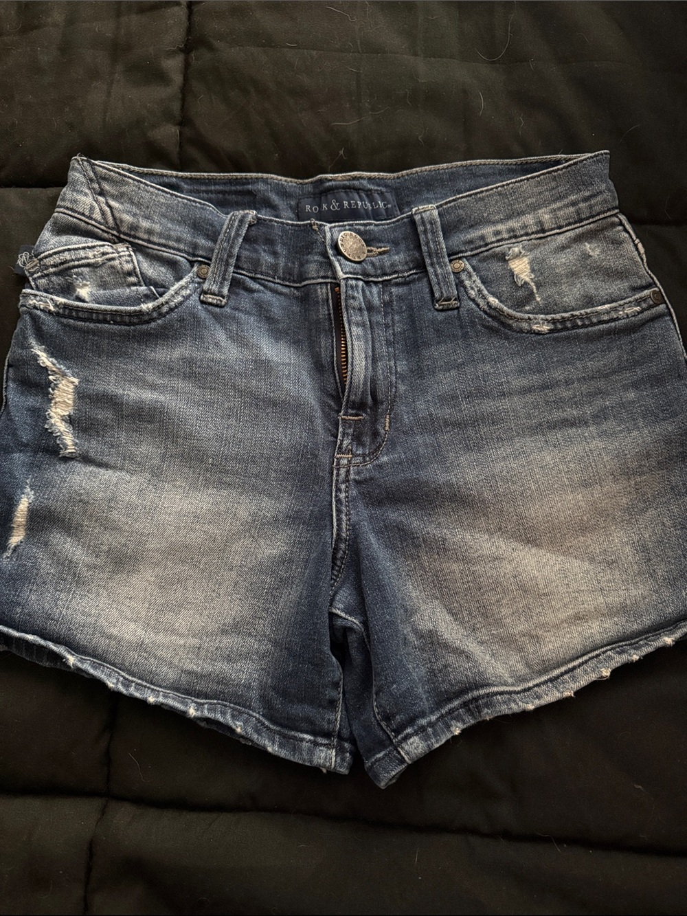 Rock & Republic Washed Blue Distressed Denim Shorts